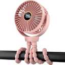 Portable Stroller Mini Fan, Small Rechargeable Personal Fan, Travel Essentials for Baby, Wagon, Car Seat, Treadmill, Battery Powered Biking Gear Accessories, 360 Rotation, 3-Speed, Display, Pink