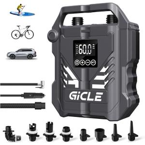 60PSI Paddle Board Pump Electric SUP Pump, Dual Stage Fast Inflation & Auto-Off with 12V DC Car Connector for Paddleboard, Tire, Boat, Tent