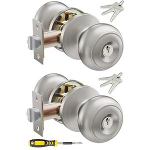 2 Pack Keyed Entry Door Knob Set, All Keyed Same Exterior and Interior Stainless Steel Door Locks, Satin Nickel Front/Entrance Door Knobs Handle