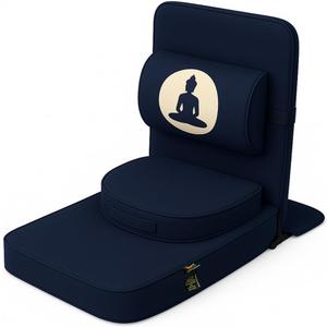 Friends Of Meditation Buddha Meditation Chair  Portable Folding Yoga Chair for Adults with Detachable Back Support & Zafu Cushion, Ergonomic Meditation Seat, Navy Blue