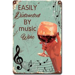 Ymyoo Metal Sign Vintage Wall Art Easily Distracted by Music and Lady Hand Art Tin Sign Paper Club 6x8inches (68inches)