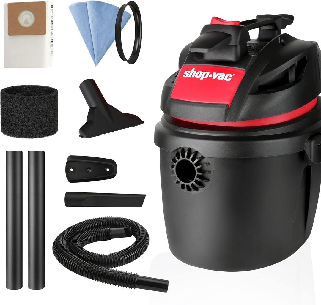 Shop-Vac 2.5 Gallon 2.5 Peak HP Wet/Dry Vacuum, Portable Compact Shop Vacuum with Wall Bracket & Multifunctional Attachments, 5760288 (Black)