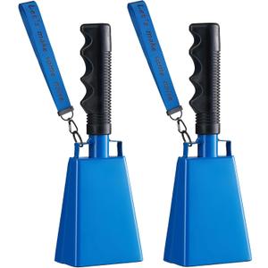 Cow Bells with Wrist Strap - Cowbell with Handle 2pcs, Customizable Cowbells for Sporting Events, for Football Games,Chimes, Percussion, Musical Instruments, Call Bell, Farm Ranch (blue)