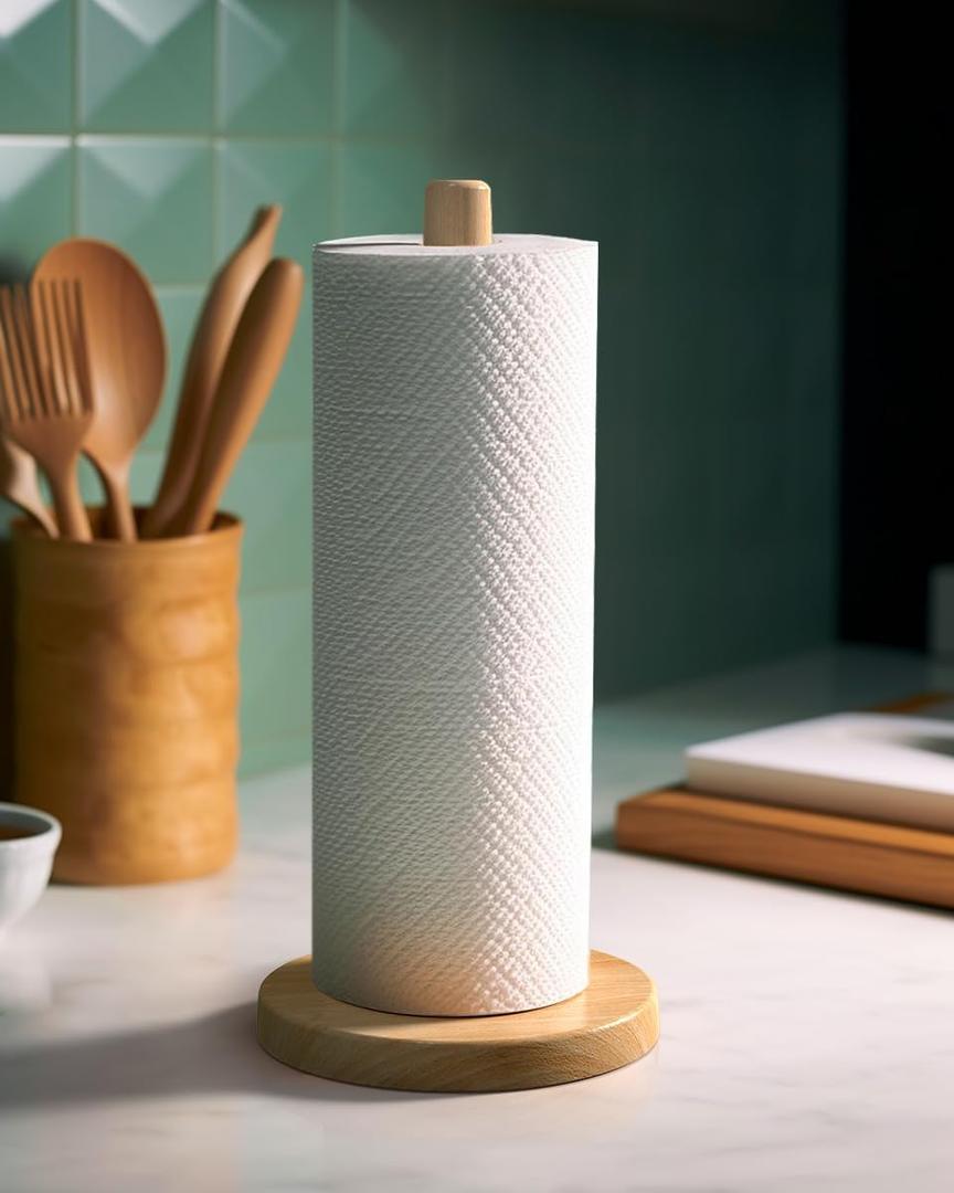 Wooden Paper Towel Holder Stand for Jumbo Roll - Kitchen Paper Hanger Rack Bathroom Towel Roll Stand Organizer Simply Standing Countertop Paper Roll Holder (Large)