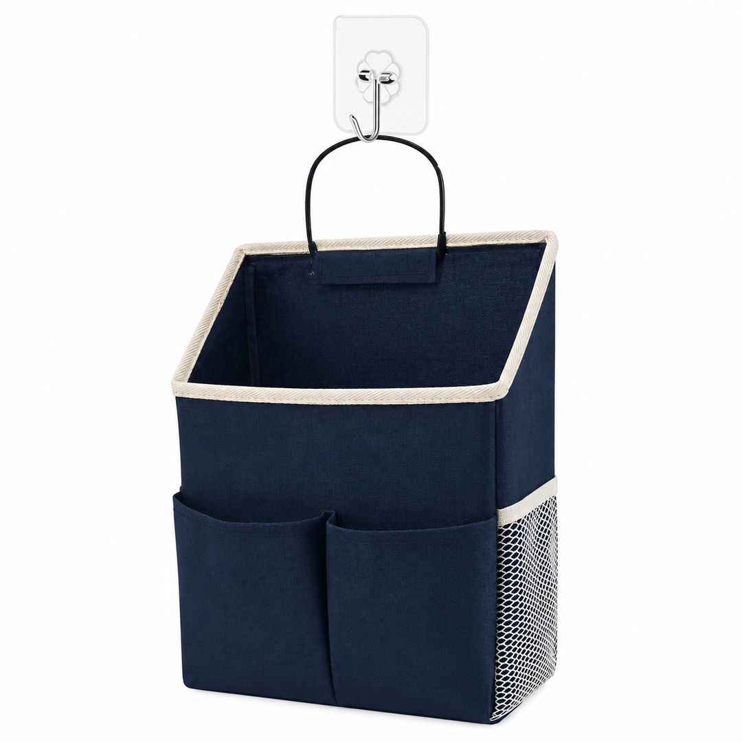 1 pc Wall Hanging Storage Bag,Wall Hanging Organizer Bags with Pockets, Wall Organizer Storage for Dormitory Bathroom Bedroom Kitchen(Navy Blue)
