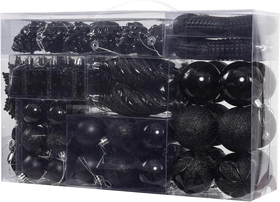 Sattiyrch 76ct Christmas Tree Ornaments Set, Black Shatterproof Christmas Balls Decorations, Xmas Decorative Hanging Ornaments(Black)