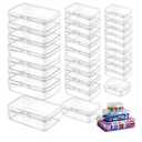 LJY 28-Piece Plastic Storage Containers with Lids (3 Assorted Sizes), Rectangular Organizer Box Set Clear Organizer Bins for Beads & Jewelry Findings, Instant Visibility, Transparent