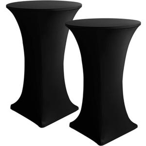 HolidayIdeas Cocktail Table Covers, 2 Pack - Fitted Stretch Spandex Square Corners Cocktail Tablecloths,High Top Table Cloths (Black, Fit for 30"-32" Diameter x 43" Height Tables)