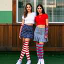 2 Sets Striped Socks and Gloves Over Knee Thigh High Stockings for Halloween Women Thing 1 Thing 2 Cosplay Costume, 24in Long