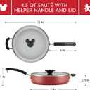 Farberware Disney Bon Voyage Ceramic Nonstick Saute Pan/Frying Pan with Lid and Helper Handle, 4.5 Quart Sauteuse Pan - Red