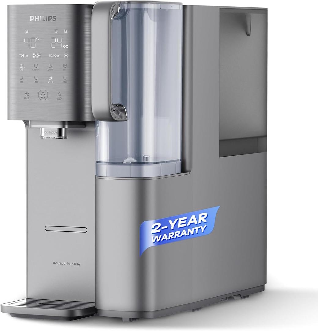 PHILIPS Reverse Osmosis Water Filter Countertop ADD6928DG/37(Cold&Hot), 6-Stage Mineralization Filtration System with Aquaporin Tech, Large Capacity for Family, 6L Tank,1.8L Jug, Reduce TDS