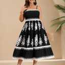 CICIDUDU Plus Size Spaghetti Strap Summer Boho Floral Dress Beach Sleeveless Sundress Smocked Maxi Dress with Pockets 2026 (Black, XXL)