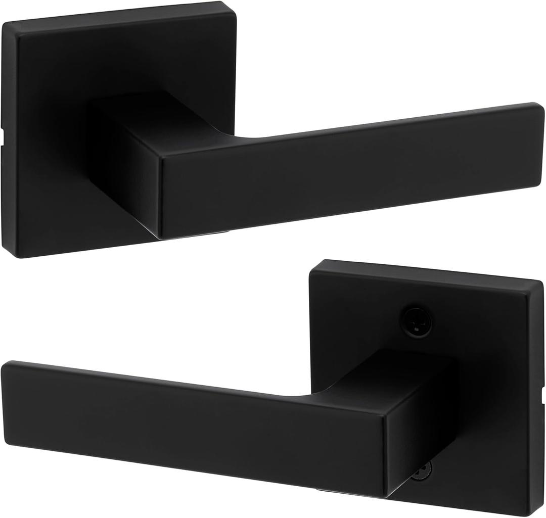 Kwikset Singapore Interior Passage Door Handle, Lever For Closet and Hallway Doors, Reversible Non-Locking Handle Lever, Matte Black, with Microban Protection (1 Pack)