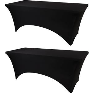 4ft Table Cover Fitted, 2 Pack Black Spandex Table Covers, Washable and Wrinkle Resistant Stretch Tablecloths Rectangle for Events, Wedding, Banquets, Parties (48" x 30" (Rectangular) 2Pack)