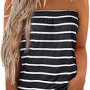 Women Striped Strapless Bandeau Tank Tube Tops Summer Backless Shirts (Black)
