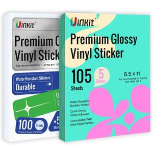 Uinkit Printable Vinyl Sticker Glossy and Tranparent each 105 Sheets For Inkjet Printer Cricut Machine For Handmade Crafts