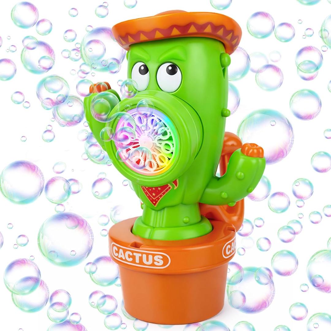 Vodolo Cactus Bubble Machine for Kid, Handheld Automatic Bubble Blower with Lights and Music Swing Dance Bubble Maker Blower Blaster Outdoor Toys