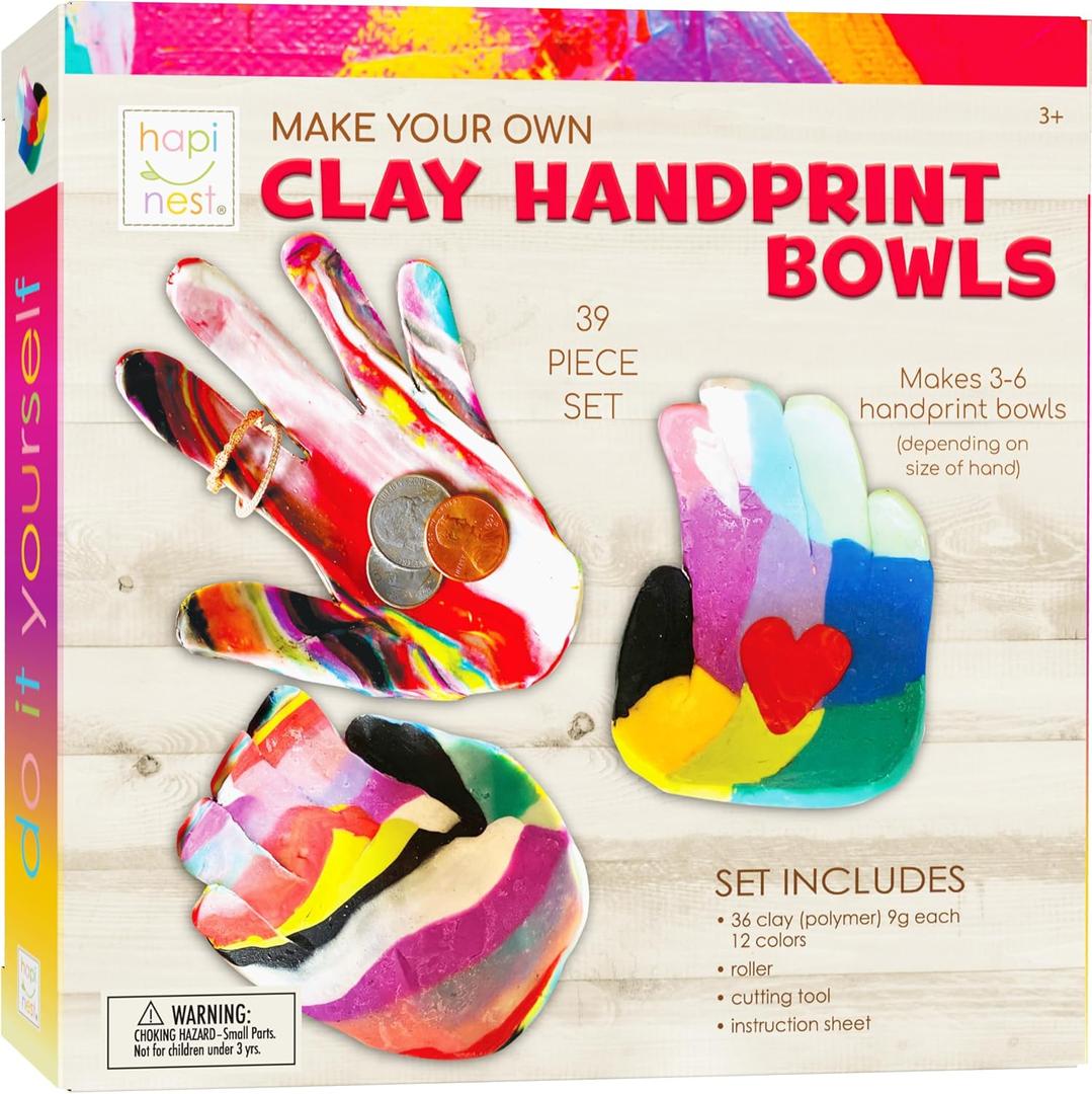 Hapinest Make Your Own Clay Handprint Bowl Kit for Kids, Arts and Crafts for Boys & Girls Ages 6 Years and Up