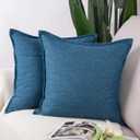 MADIZZ Set of 2 Linen Throw Pillow Covers 16x16 Inch Dark Blue Soft Decorative Cushion Cover for Sofa Bedroom Pillow Shell
