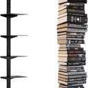 Floating Book Shelves for Wall, 8 Tier Invisible Floating Bookshelf, Vertical Spine Book Tower, Wall Mounted & Space Saving, Heavy Duty Metal Book Organizer for Home Office, 4 Pack Black