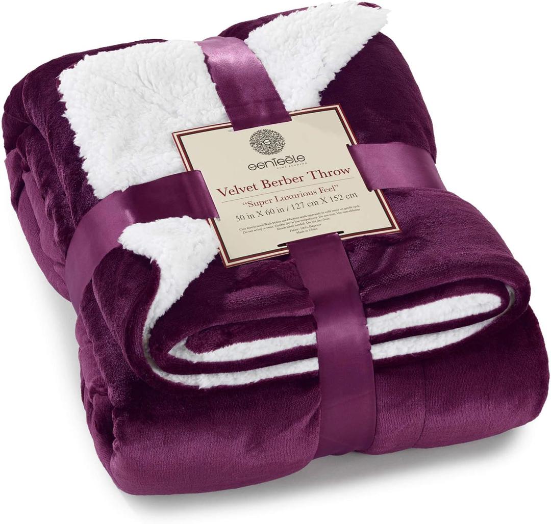 Sherpa Throw Blanket Super Soft Reversible Ultra Luxurious Plush Blanket, 50 x 60 inches, Rich Purple/White