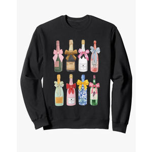 Christmas Champagne T-Shirt Cool Glass Coquette Bottle Sweatshirt, S