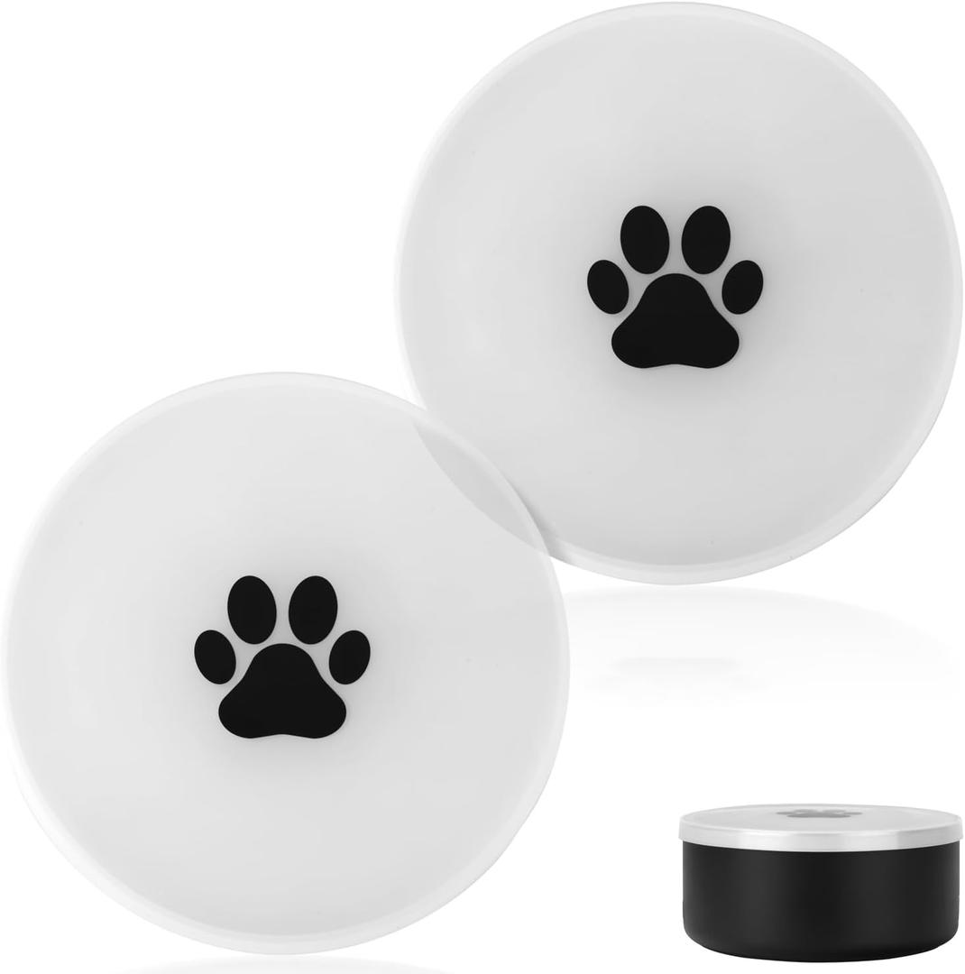 IMPRESA Silicone Dog Bowl Covers - Airtight & Watertight Lids for Dog Bowls - Dishwasher-Safe Silicone Lid - 8-Inch, White & Black, Pack of 2