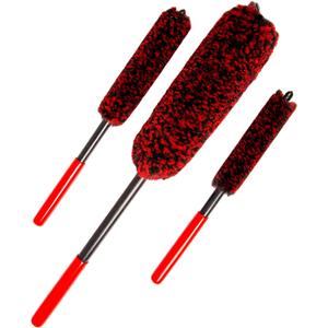 Soft Brsuh Wheel Brushes Set (3 Pack) - 3 Szie Synthetic Soft brsuhie Brush, 1x Car Detail Brush, Wheel Soft brsuhies Cleaning Brush for Car Rim Wheel Washing (Red Handle)