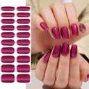 Semi Cured Gel Nail Strips 20 Pcs Purple-Red Cat Eye Gel Nail Wraps, Stickers, UV Light Required Nail Art Design Decoration Accessories (Style-12)