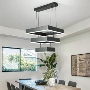 O'NEELDY Modern Chandelier 58W LED Black Pendant Light Embedded Mount Square Rings LED Chandeliers Dining Room Light Fixtures for Kitchen Bedroom, 6000K