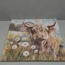 YUEYARIT Farmhouse Highland Cow Wall Decor in Neutral colour: Rustic Cow and Dandelion picture Canvas Art Print, Gift for Bathroom or Kitchen, Ideal Animal Artwork for Living Room (20L" x 20W")