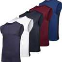 Real Essentials Men's Dry Fit Jersey Sleeveless Tank Top Muscle Yoga Active Men Basketball Beach Gym Workout Running Fitness Athletic Gym Bodybuilding Undershirt Tee T-Shirt, L, Pack of 5