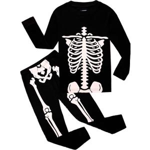 Family Feeling Little Boys Pajamas Sets 100% Cotton Long sleeve Pjs (18-24 Months, Black/Skeleton/Golw-in-the-dark)