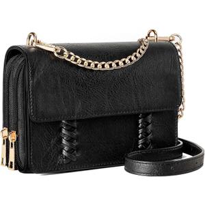 Crossbody Purse for Women Vegan Leather Wallet Shoulder Bag Classic Braided Crossbody Bag with Adjustable Strap (Black)