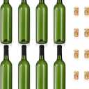 DEAYOU 8 Pack 750ml Bordeaux Wine Bottles, Glass Clear Bottles with 8 Corks and 8 PVC Shrink Capsules, Flat-Bottomed Empty Bottle for Claret, Liquor, Champagne, Juice, Beverages, Decor, Antique Green