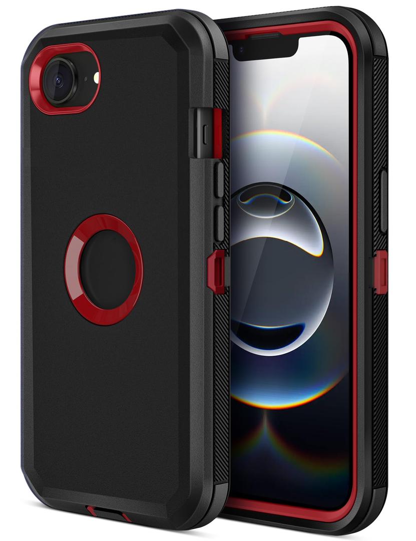 Jiunai for iPhone 16e Case, for iPhone 17e Case Heavy Duty Shockproof Rugged Screenless, Dual Layer Dust Proof Protective, Cell Phone Cover for iPhone 16 e / 17 e 6.1'' Men Women Teen Black Red