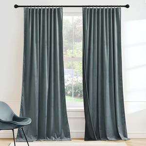 RYB HOME Dusty Blue Velvet Drapes for Baby Boy Bedroom, Thermal Insulated, Light Blocking, Floor-Length Velvet Curtains with Hook Belt for Modern Home Decor, 52" W x L90 L, 2 Panels Set