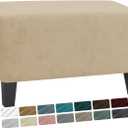 MAXIJIN Velvet Ottoman Slipcover Stretch Square Rectangle Footstool Slipcover Folding Storage Ottoman Covers for Living Room with Elastic Bottom (Ottoman Large, Camel)