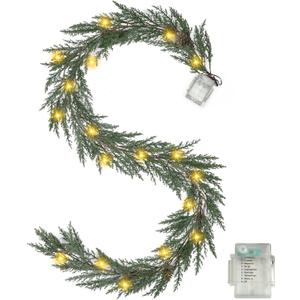 6 Ft Christmas Garland with Lights, 30 Warm Lights with 8 Light Modes,Prelit Christmas Garland with Pine Cones,Lighted Garland, Ceadr Garlands RealisticOutdoor Garland with Lights (Green)