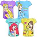 Disney Princess Cinderella, Belle, Rapunzel, and Ariel Girls 4 Pack Short Sleeve T-Shirt for Toddler and Big Kids 6