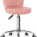 KKTONER Rolling Stool with Backrest Height Adjustable Office Chair PU Leather Swivel Vanity Chair with Wheels (Pink)