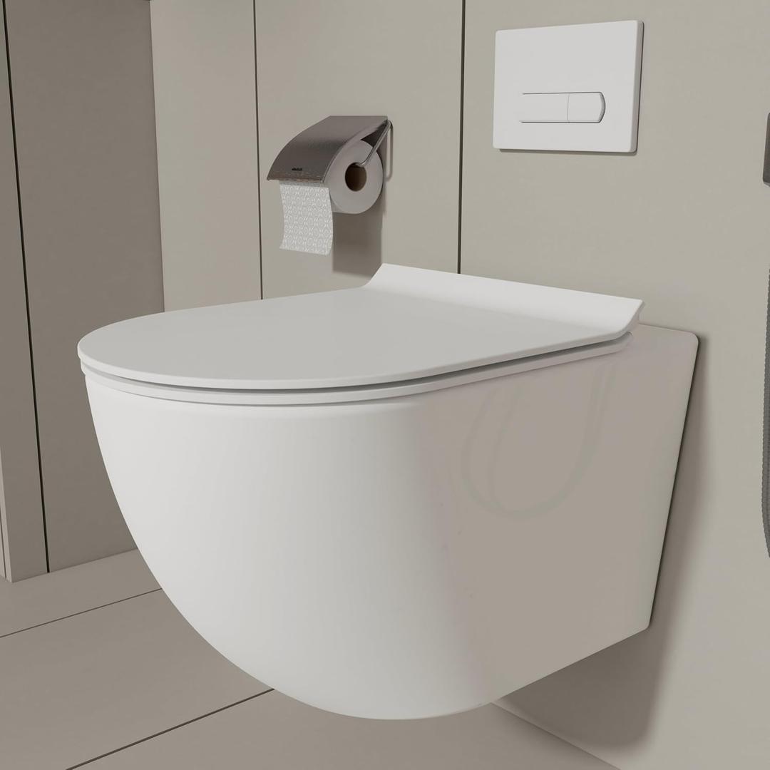 MEJE Wall Hung Toilet Bowl including Soft Close Seat,Dual Flush,Glossy White (Seat Included)