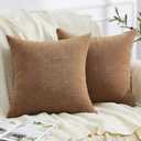 GAWAMAY Decorative Square Throw Pillow Covers 22x22 Inch Set of 2, Super Soft Chenille Pillows Farmhouse Fall Pillowcase for Living Room Bedroom Sofa Couch Cushion Cover Brown 55x55cm (No Inserts)