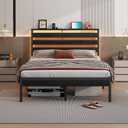 CLIBFENG 14 Inch Classic Metal Platform Bed Frame-Full Size Bed Frame with Headboard,Steel Slats Support-LED Bed Frame with USB Charging Station,Under Bed Storage,No Box Spring Needed,Noise Free