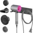Hair Dryer Holder Wall Mounted with 4-Adsorption, Self Adhesive Blow Dryer Holder for Power Plug, Diffuser and Nozzles Accessories Organizer, Matte Black