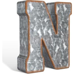CraftyCrocodile 7" Galvanized Metal Letters for Wall Decor - 3D Letter N for Hanging & Free Standing - Decorative Rustic Alphabet Letters for the Living Room, Bedroom, Kitchen