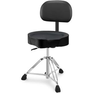 Pro Drum Stool with Backrest, Heavy Duty Hydraulic Drum Throne, Ergonomic Memory Foam Drum Seat, Adjustable Drum Chair Anti-Slip Base, Drum Saddle Bench for Drummers Musicians (Black)
