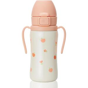 GROSMIMI Insulated 316 Stainless Steel Spill Proof Straw Cup, Water bottle with Flip Top for Toddlers, BPA Free (peach flower, 300 mL )