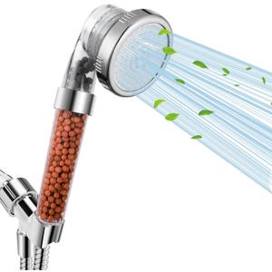 Filtered Shower Head for Hard Water, High Pressure 3 Modes Shower Heads with Handheld Spray, Water Softener Showerhead Set with Mineral Beads to Remove Chlorine & Fluoride for Dry Hair & Skin