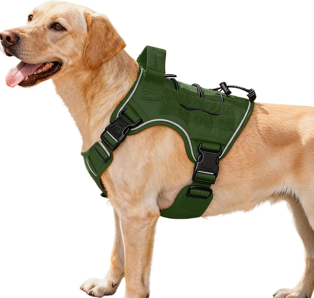 Heavy-Duty Tactical Dog Harness for Large Dogs, No Pull Adjustable Reflective Pet Vest with Molle System, K9 Military-Grade Control for Service Training, Outdoor & 10+ Breeds, Green, Medium (M: Neck: 17-22'', Chest: 23-28'')